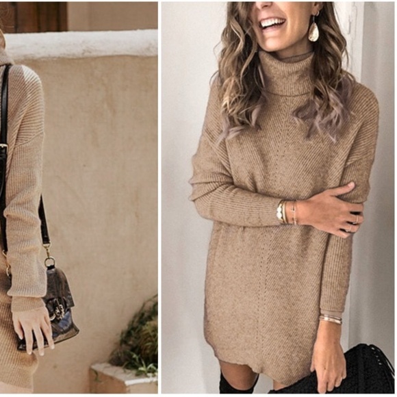 🎥 Turtleneck Sweater Knit Dress - Picture 7 of 17